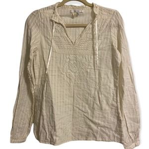 Zara Basic Off White Boho Long Sleeve Blouse Size Small